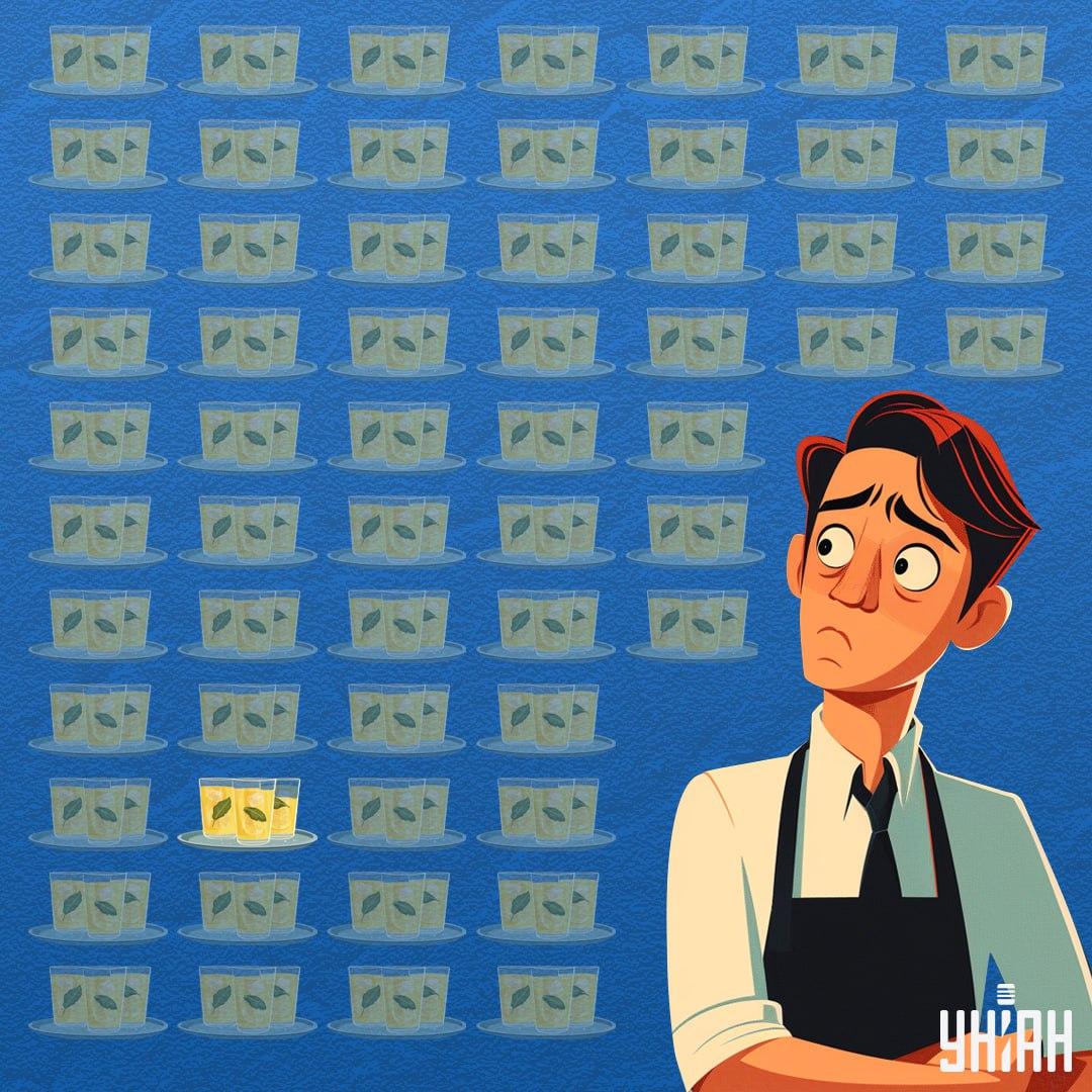 Sklenice, ve které bylo méně limonády, se nacházela v dolní části obrázku / koláž Mojeu