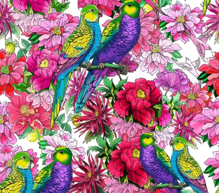 Puzzle, papoušci, květiny Puzzle, papoušci, květiny