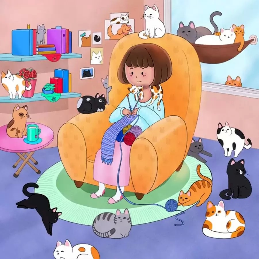 Puzzle - kočičí království Hádanka - najděte psa mezi kočkami