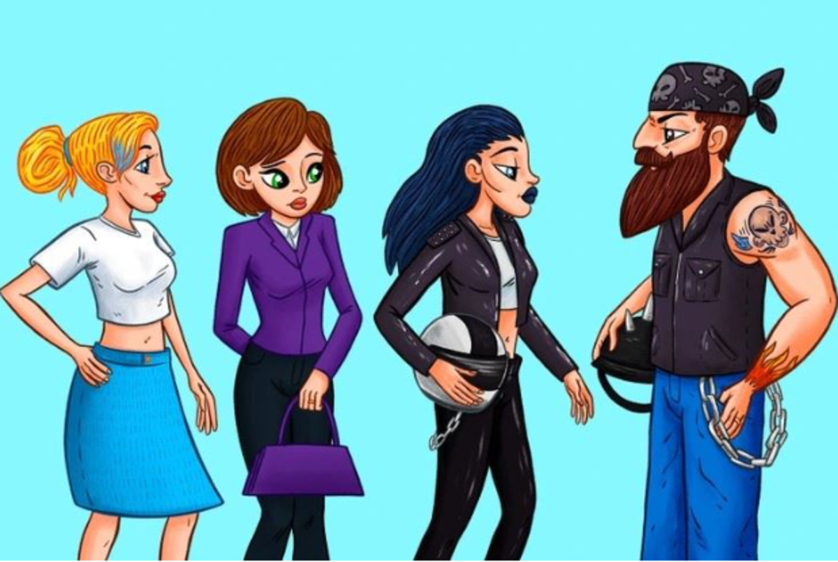 Najdi motorkářovu ženu za 7 sekund / Bright Side drawing Najdi motorkářovu ženu za 7 sekund / Bright Side drawing