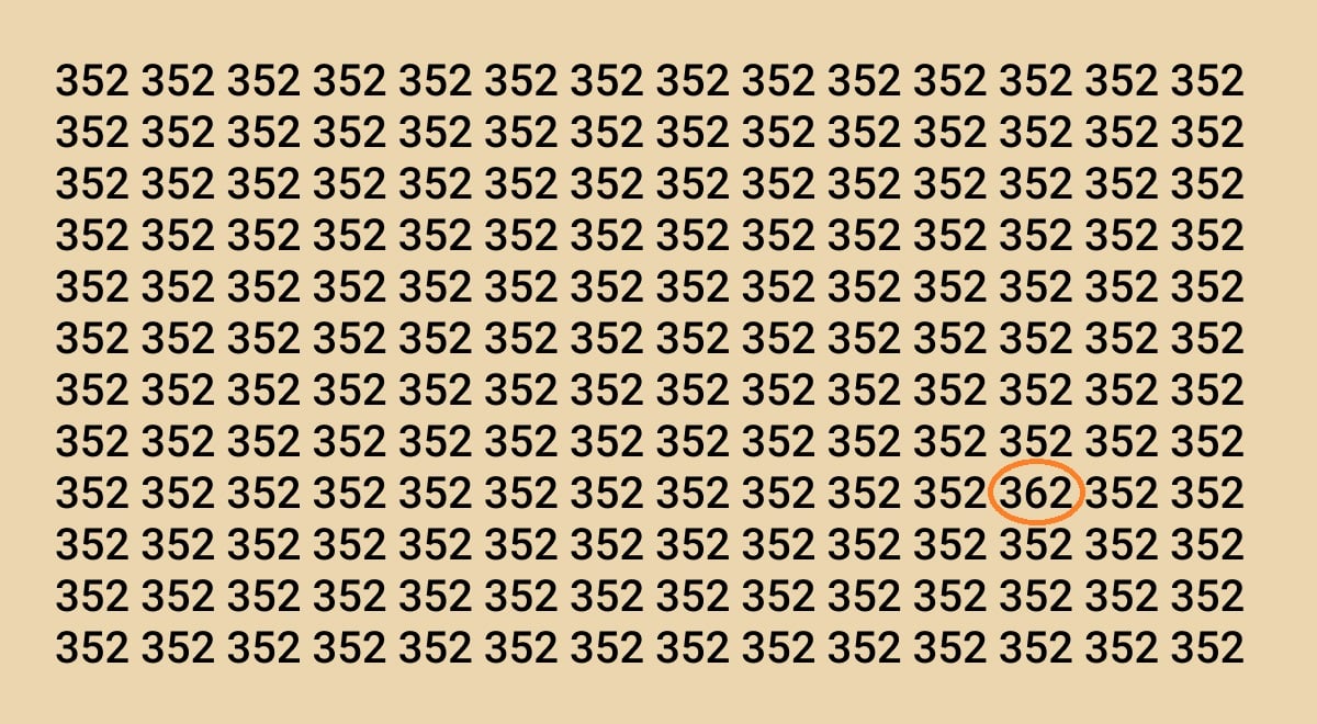 Řešení: Číslo 362 je na pravém okraji Řešení optické iluze - číslo 362 je zvýrazněno