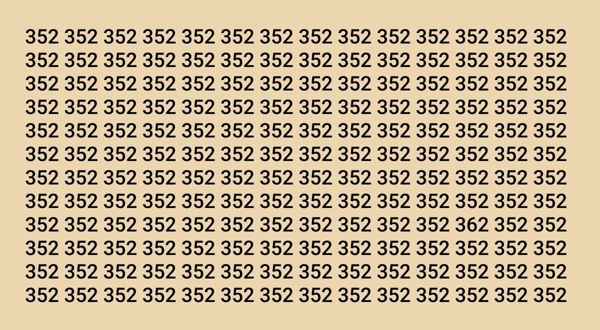 Najděte číslo 362 Optická iluze - hledání čísla 362 mezi čísly 352